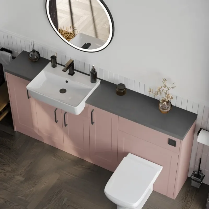 Product Image for Oliver 1800 Pink Shaker Fitted Furniture Combination Vanity Unit with Ceramic Basin 2