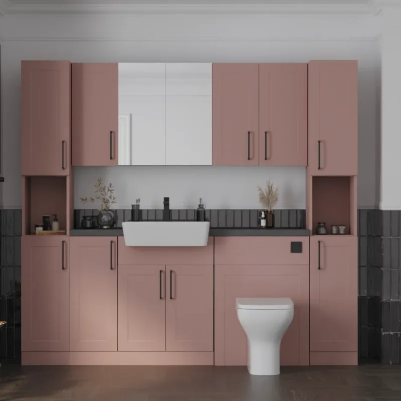 Main Product Image for Oliver 2100 Pink Shaker Fitted Furniture Combination Vanity Unit with Ceramic Basin, WC, Mirror Cabinet, Tallboy and Fixing Kits