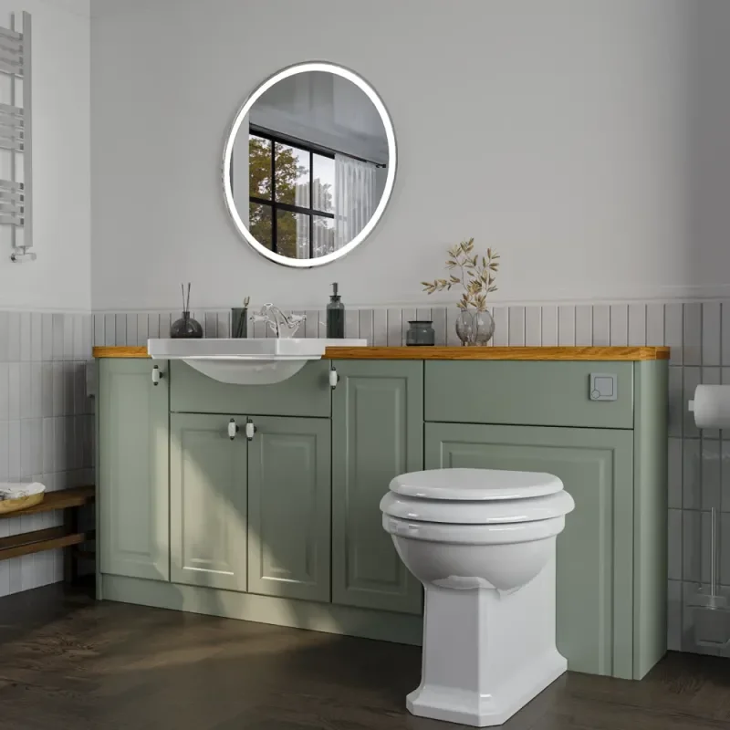 Side View of Oliver 1800 Sage Green Shaker Fitted Furniture Combination Vanity Unit
