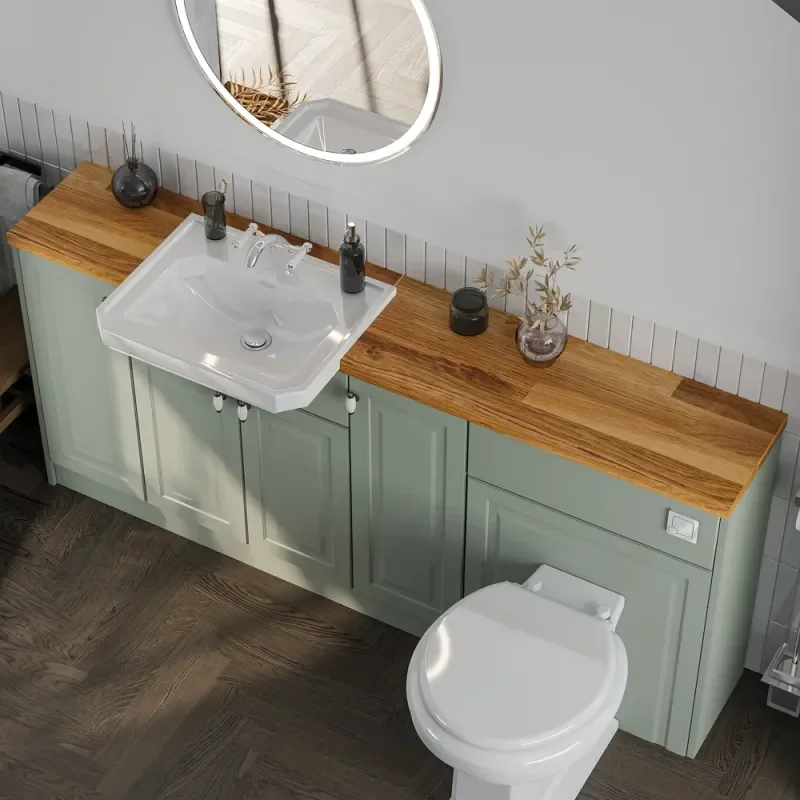 Top View of Oliver 1800 Sage Green Shaker Fitted Furniture Combination Vanity Unit