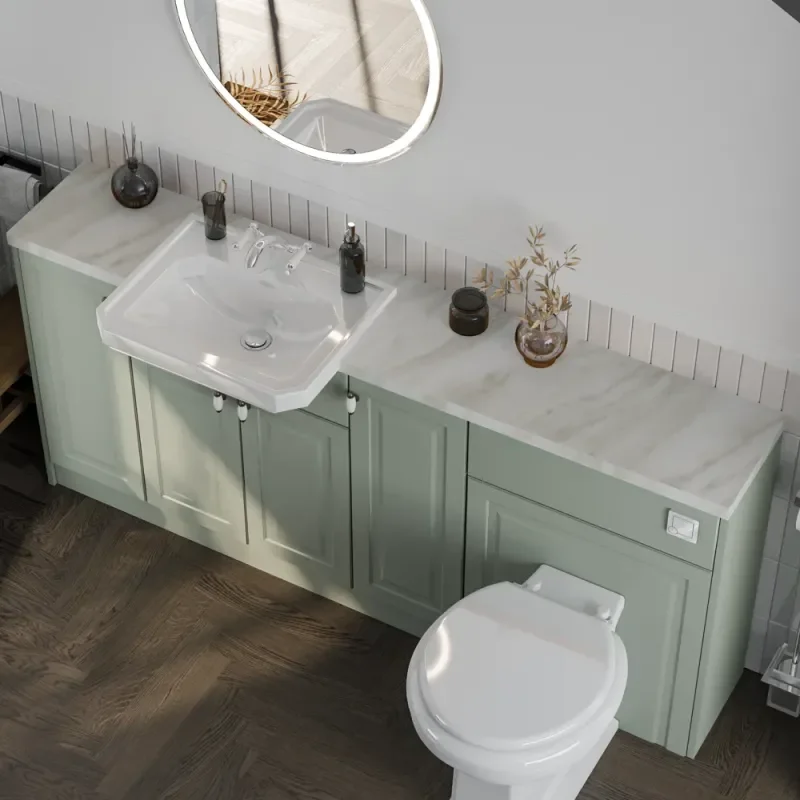 Top View of Oliver 1800 Sage Green Shaker Fitted Furniture Combination Vanity Unit