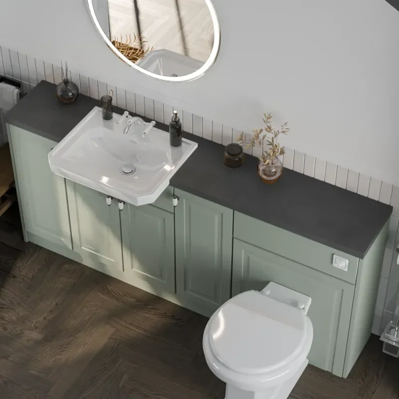 Top View of Oliver 1800 Sage Green Shaker Fitted Furniture Combination Vanity Unit