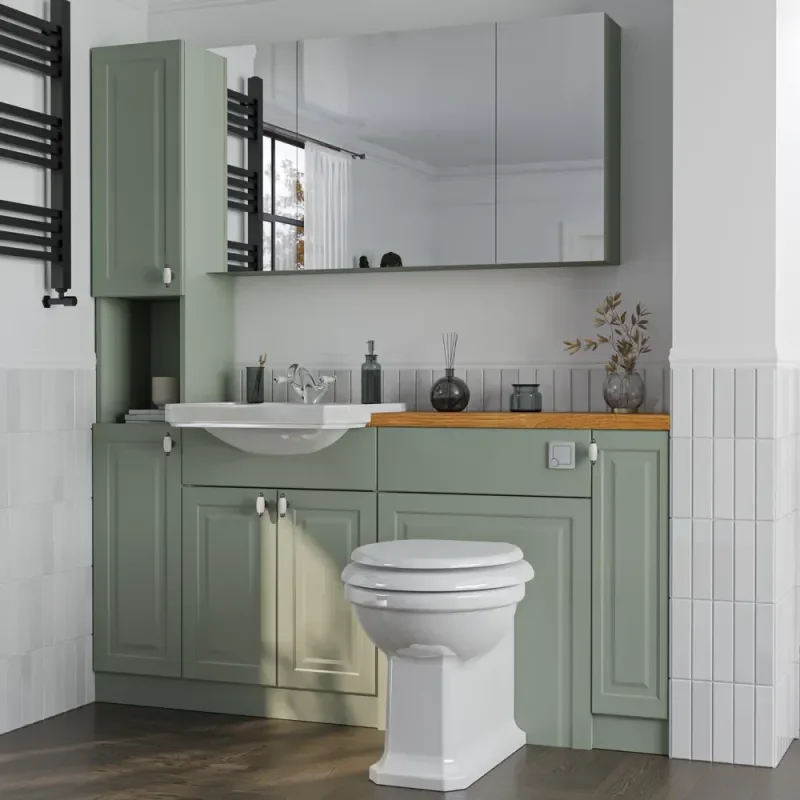 Alternative Configuration for Oliver 1700 Sage Green Shaker Fitted Furniture Combination Vanity Unit