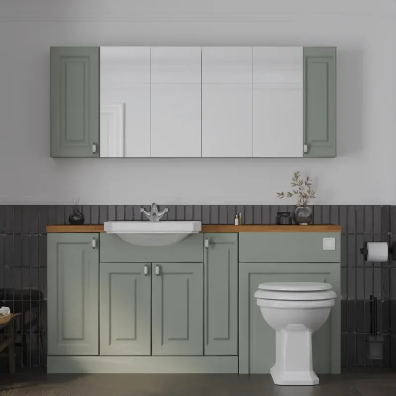 Main product image for the Oliver Sage Green 1700 Shaker Fitted Furniture with Mirror Cabinets 1