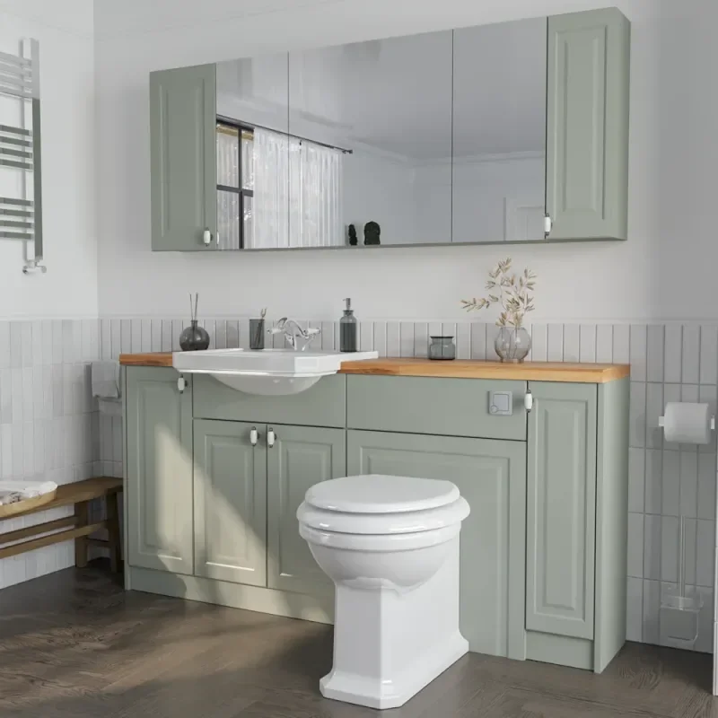 Side View of Oliver 1700 Sage Green Shaker Fitted Furniture Combination Vanity Unit