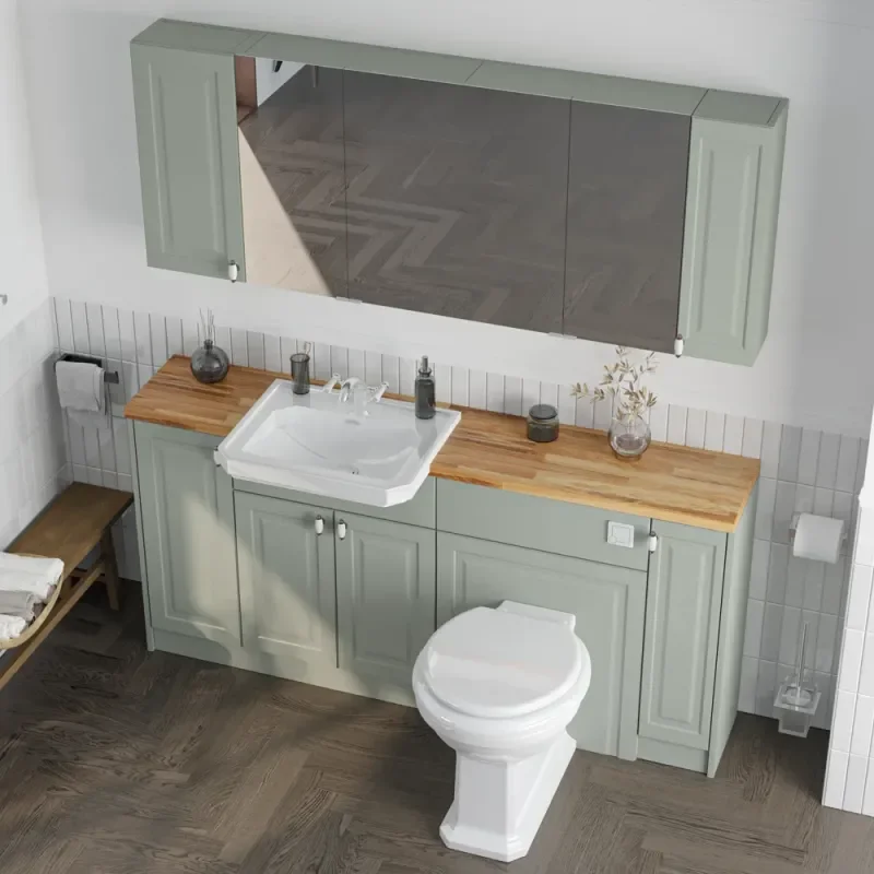 Top View of Oliver 1700 Sage Green Shaker Fitted Furniture Combination Vanity Unit