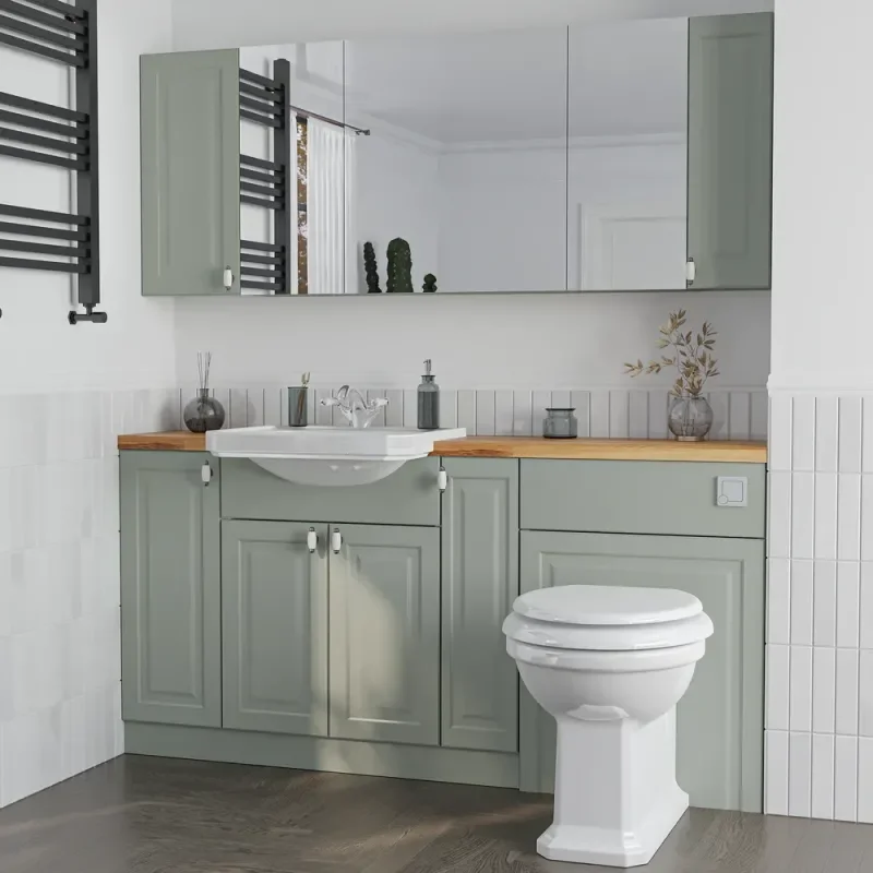 Alternative Configuration for Oliver 1700 Sage Green Shaker Fitted Furniture Combination Vanity Unit