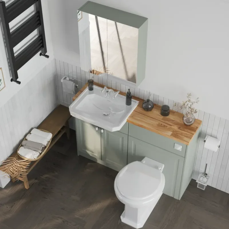 Oliver 1200 Sage Green Shaker Fitted Furniture Combination Vanity Unit_5 Top View of Oliver 1200 Sage Green Shaker Fitted Furniture Combination Vanity Unit