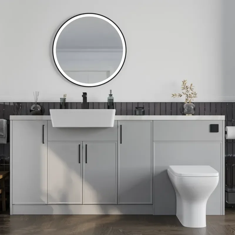 Oliver 1 handle black white marble countertop black handle Product Image for Oliver Dust Grey 1800 Slim Shaker Fitted Furniture Combination Vanity Unit with Ceramic Basin 6