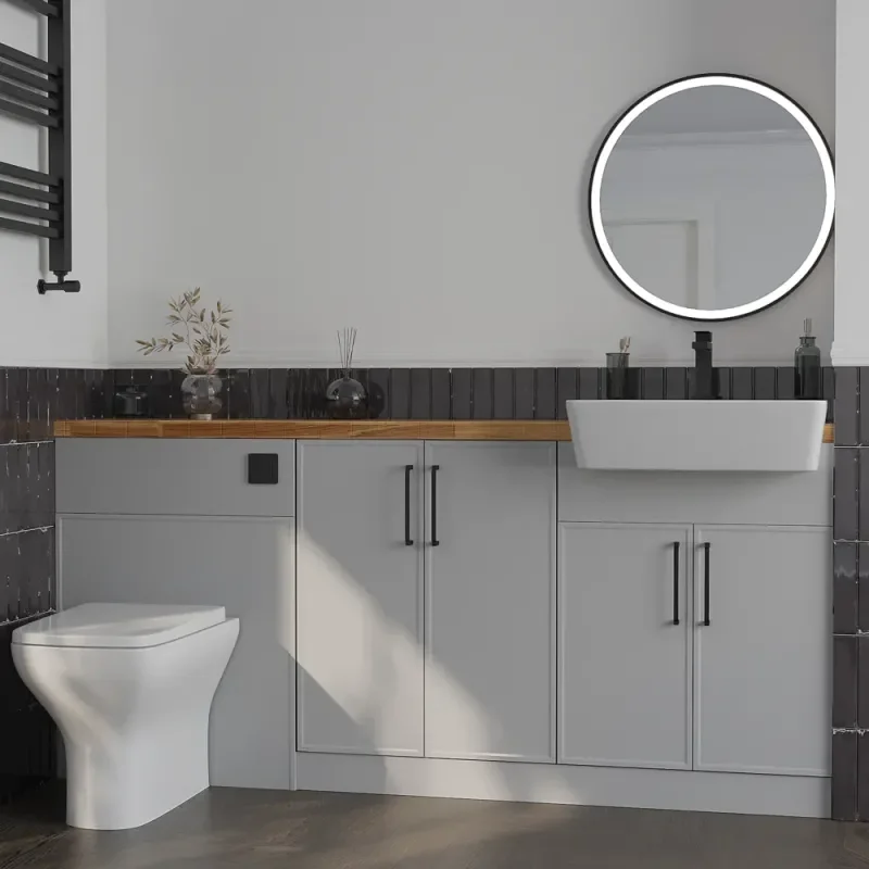 Oliver 9 solid oak countertop black handle Product Image for Oliver Dust Grey 1800 Slim Shaker Fitted Furniture Combination Vanity Unit with Ceramic Basin 1