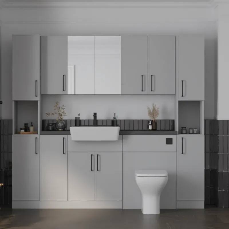 Main Product Image for Oliver Dust Grey 2100 Slim Shaker Fitted Furniture Combination Vanity Unit with Ceramic Basin, WC, Mirror Cabinet, Tallboy and Fixing Kits