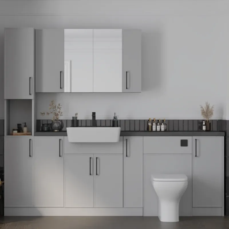 Main Product Image for Oliver Dust Grey 2200 Slim Shaker Fitted Furniture Combination Vanity Unit with Ceramic Basin, WC, Mirror Cabinet, Tallboy and Fixing Kits