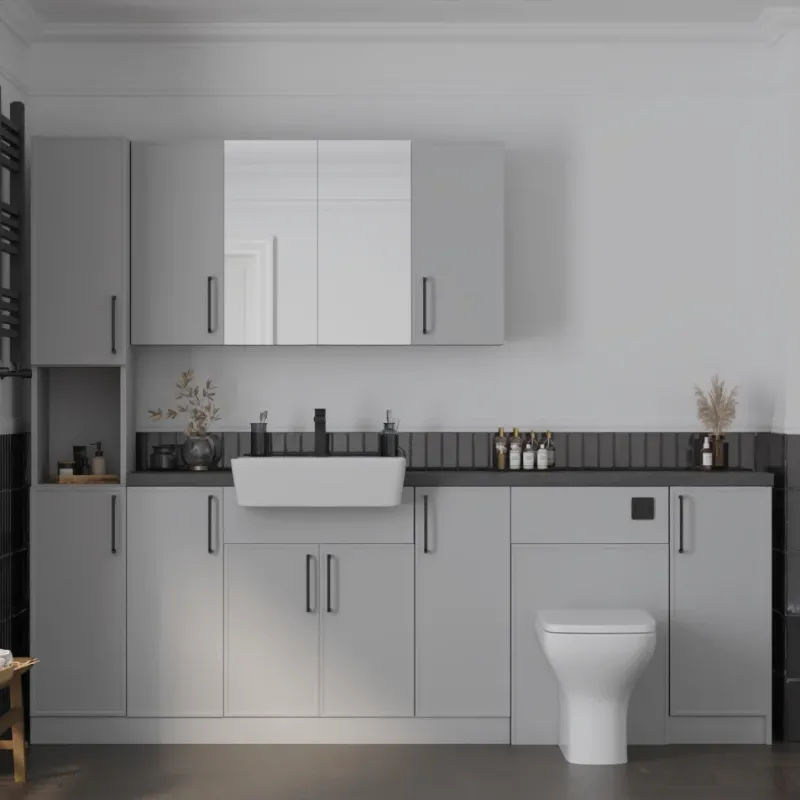 Main Product Image for Oliver Dust Grey 2300 Slim Shaker Fitted Furniture Combination Vanity Unit with Ceramic Basin, WC, Mirror Cabinet, Tallboy and Fixing Kits