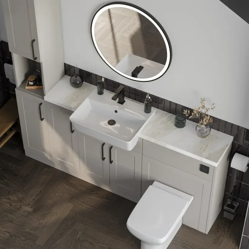 Product Image for Oliver 1800 Cashmere Shaker Fitted Furniture Combination Vanity Unit with Ceramic Basin 1