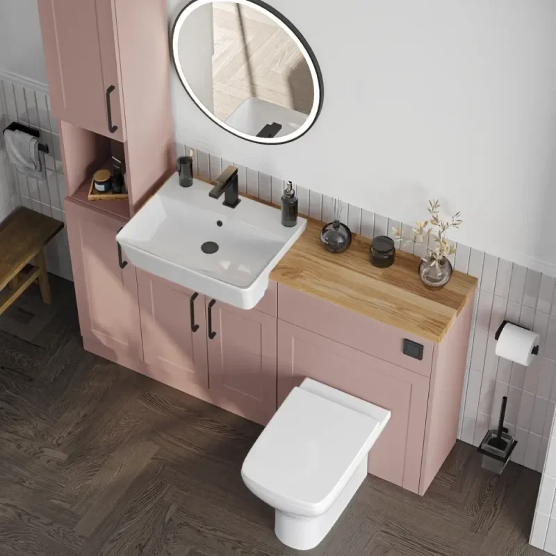 Product Image for Oliver 1500 Pink Shaker Fitted Furniture Combination Vanity Unit with Ceramic Basin 1