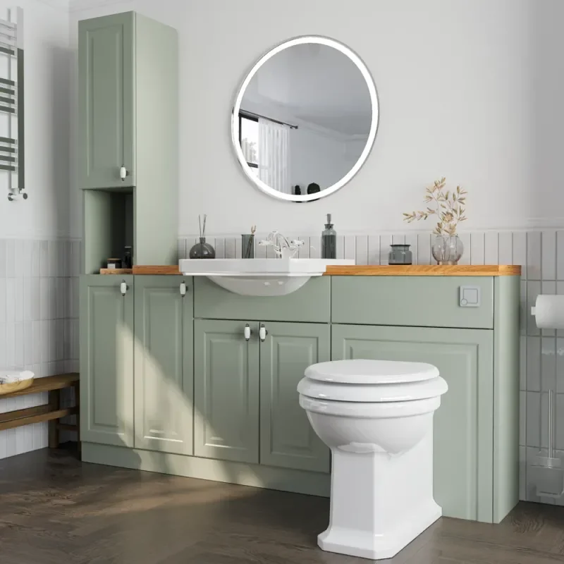 Side View of Oliver 1800 Sage Green Shaker Fitted Furniture Combination Vanity Unit