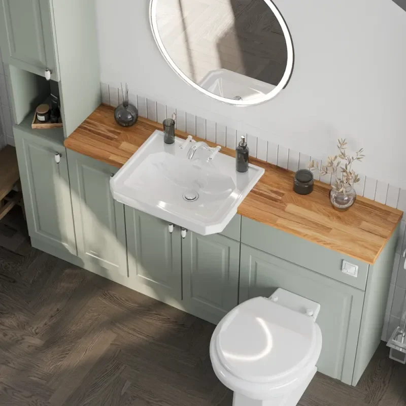 Top View of Oliver 1800 Sage Green Shaker Fitted Furniture Combination Vanity Unit