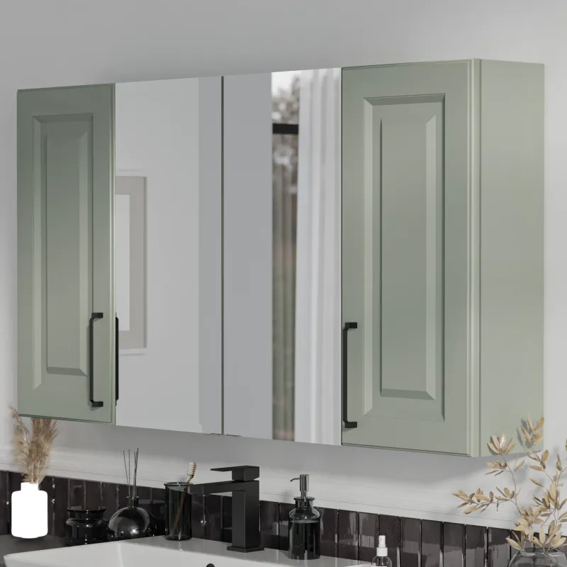Product image for Oliver Sage Green 1200mm Mirror Cabinet With Double Wall Storage