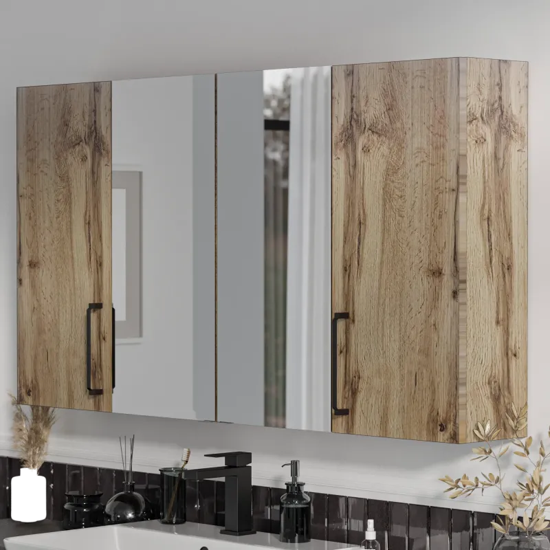 Product image for Oliver Oak 1200mm Mirror Cabinet With Double Wall Storage