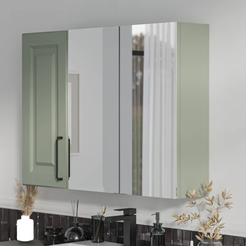 Product image for Oliver Sage Green 1200mm Mirror Cabinet With Single Wall Storage