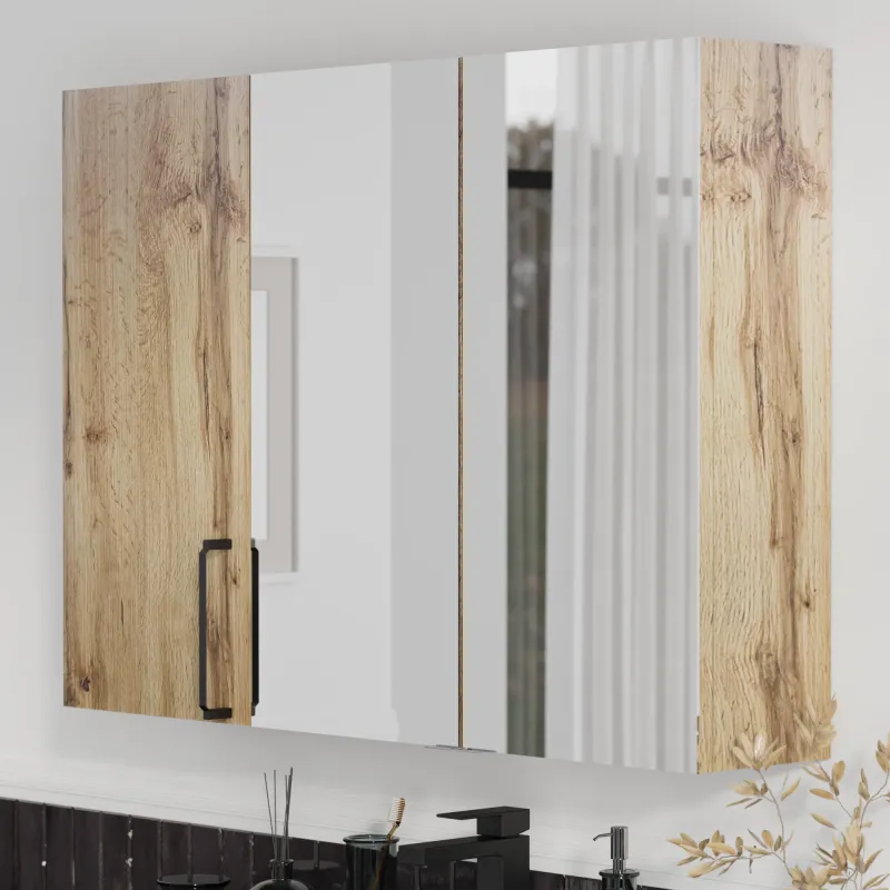 Product image for Oliver Oak 1200mm Mirror Cabinet With Single Wall Storage