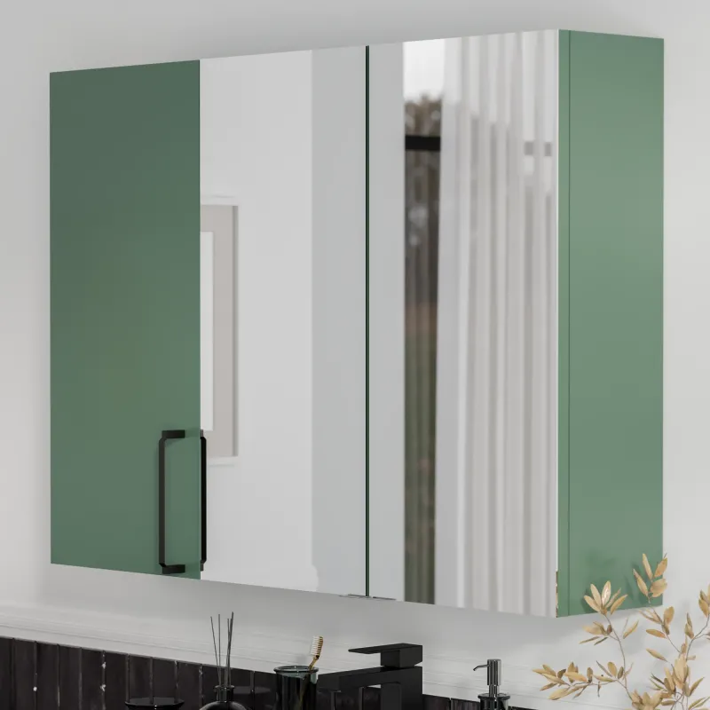 Product image for Oliver Matt Green 1200mm Mirror Cabinet With Single Wall Storage