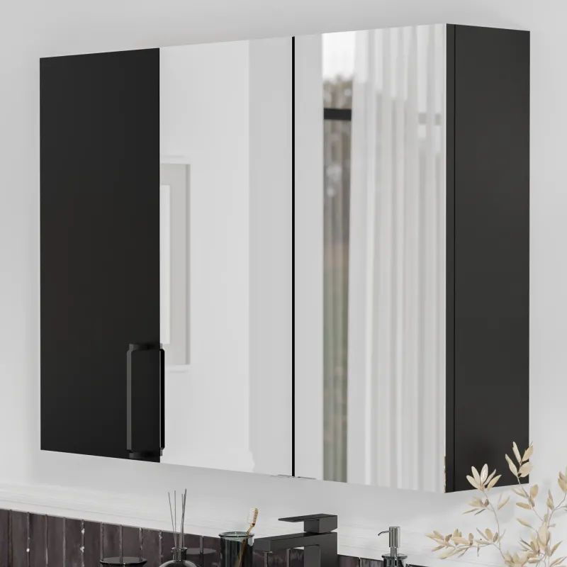 Product image for Oliver Matt Black 1200mm Mirror Cabinet With Single Wall Storage