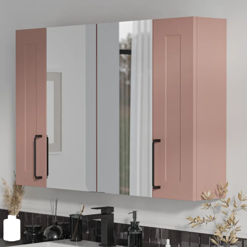 Product image for Oliver Pink 1200mm Mirror Cabinet With Double 200mm Wall Storage