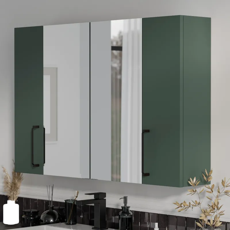 Product image for Oliver Matt Green 1200mm Mirror Cabinet With Double 200mm Wall Storage