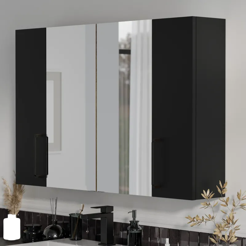 Product image for Oliver Matt Black 1200mm Mirror Cabinet With Double 200mm Wall Storage