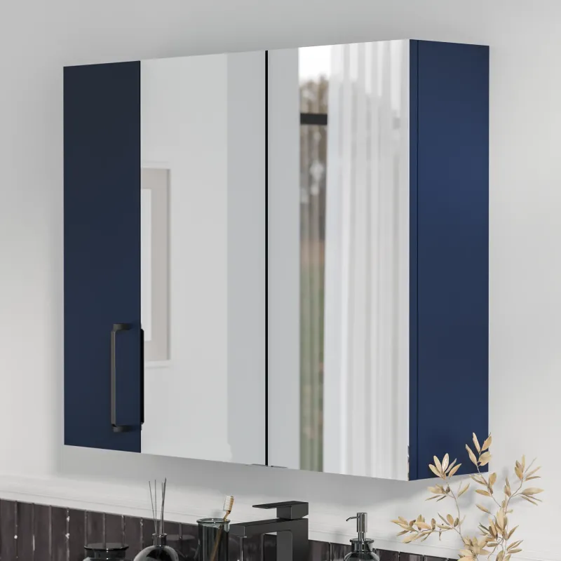 Product image for Oliver Navy Blue 1200mm Mirror Cabinet With Single 200mm Wall Storage