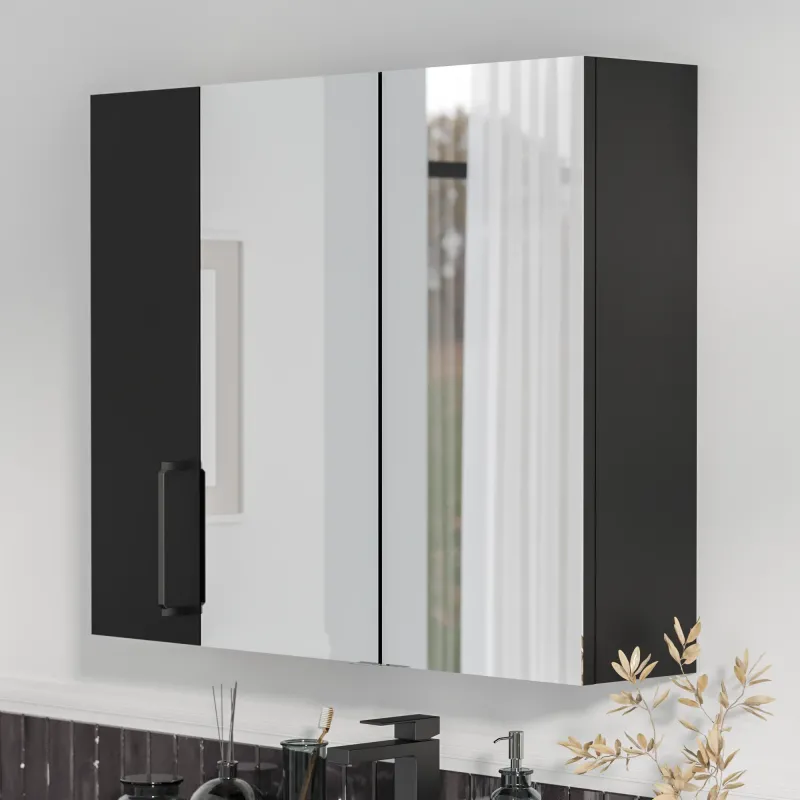 Product image for Oliver Matt Black 1200mm Mirror Cabinet With Single 200mm Wall Storage