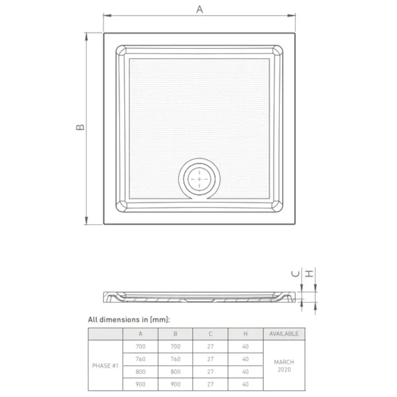Bathroom City Square Slimline Low Profile Resin Shower Tray