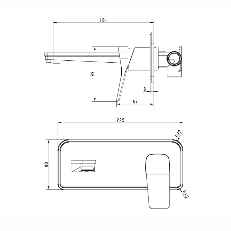 wall mounted bathroom basin mixer tech drawing 