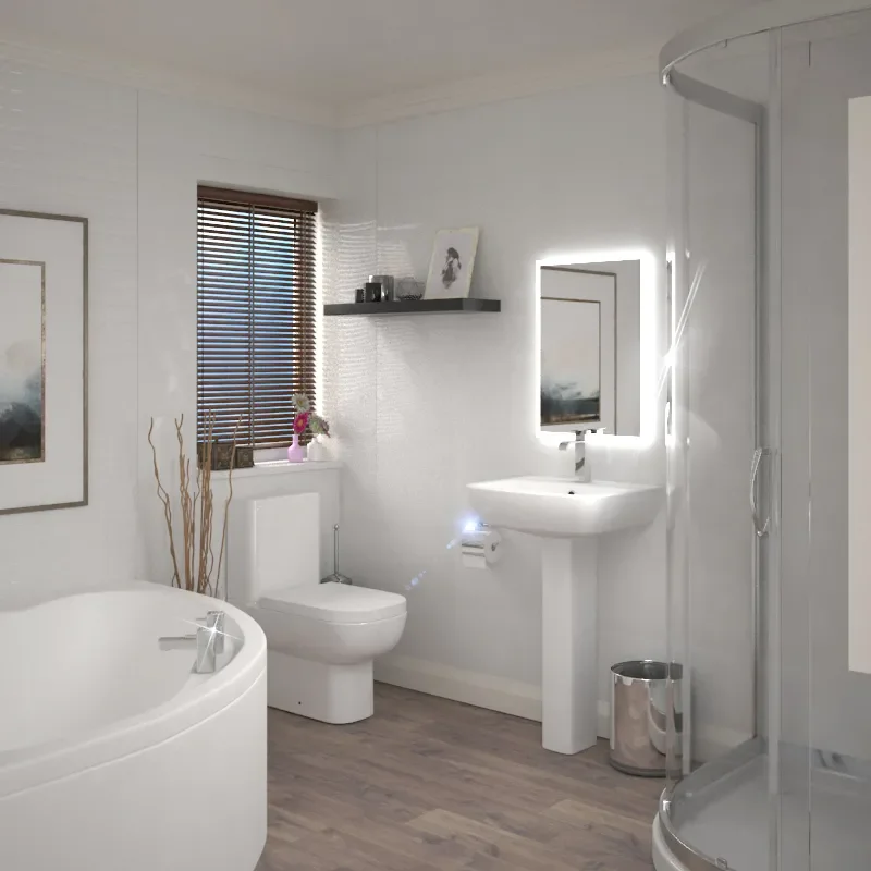 LAGUNA SMALL 1200 CORNER BATH AND 800 SINGLE DOOR QUADRANT SHOWER SUITE