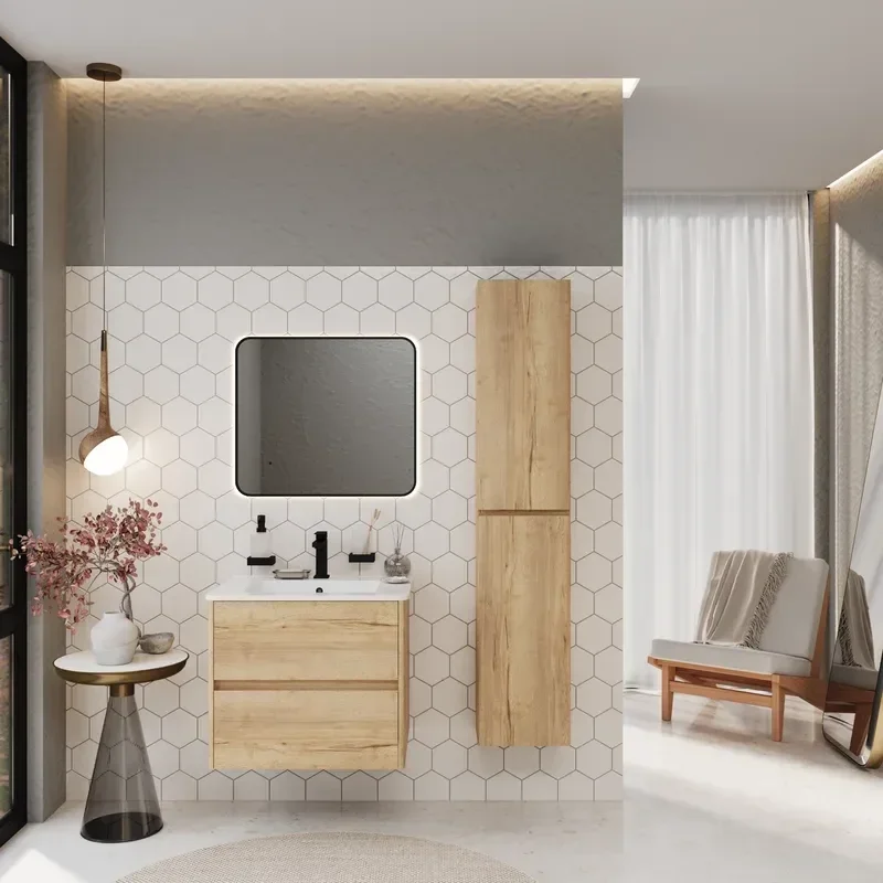 Marilyn 600mm Wall Hung Vanity Unit in Halifax Oak