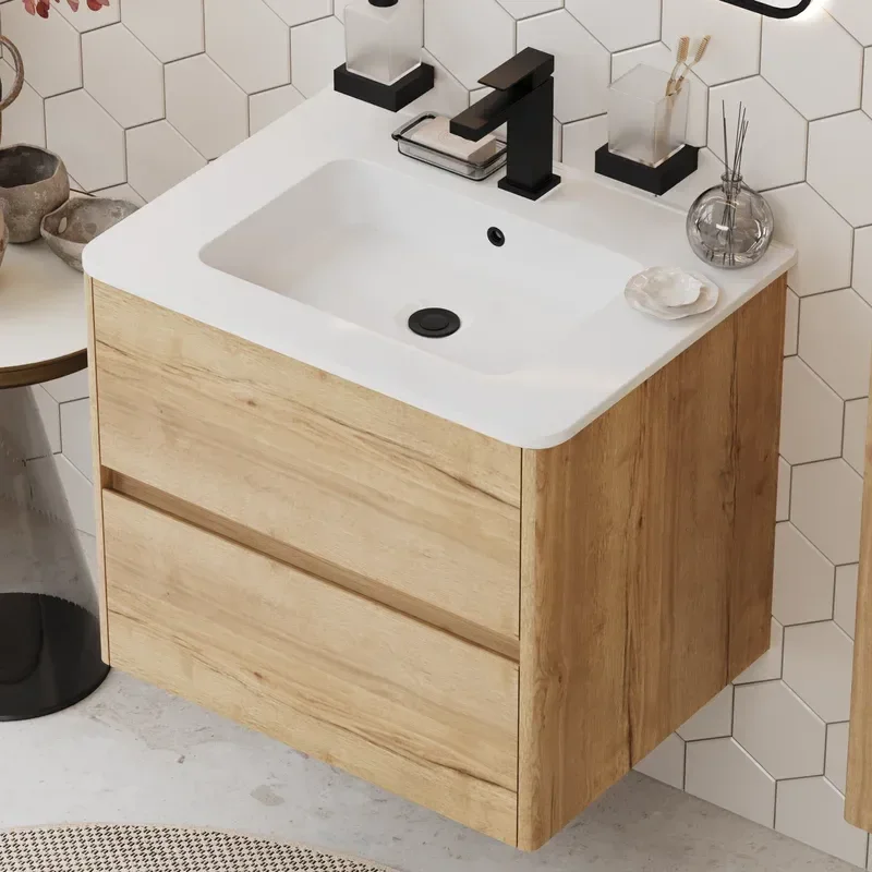 Marilyn 600mm Wall Hung Vanity Unit in Halifax Oak