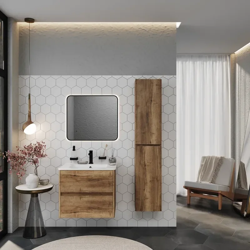 Marilyn 600mm Wall Hung Vanity Unit in Tobacco Oak