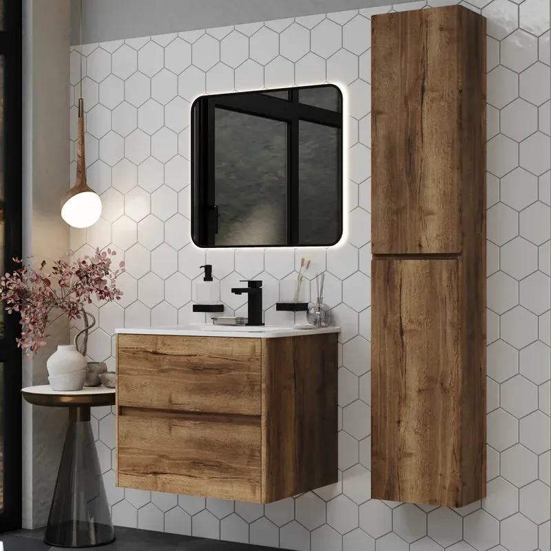Marilyn 600mm Wall Hung Vanity Unit in Tobacco Oak