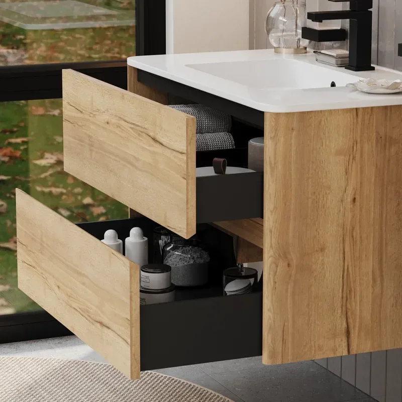 Marilyn 800mm Wall Hung Vanity Unit in Halifax Oak