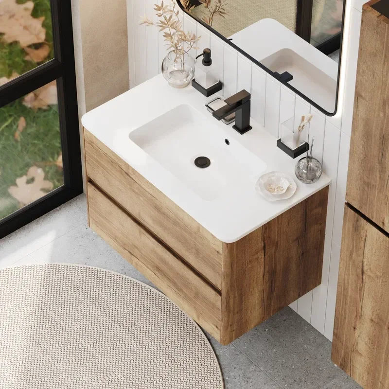 Marilyn 800mm Wall Hung Vanity Unit in Tobacco Oak