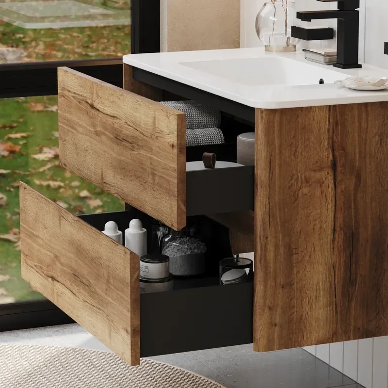 Marilyn 800mm Wall Hung Vanity Unit in Tobacco Oak