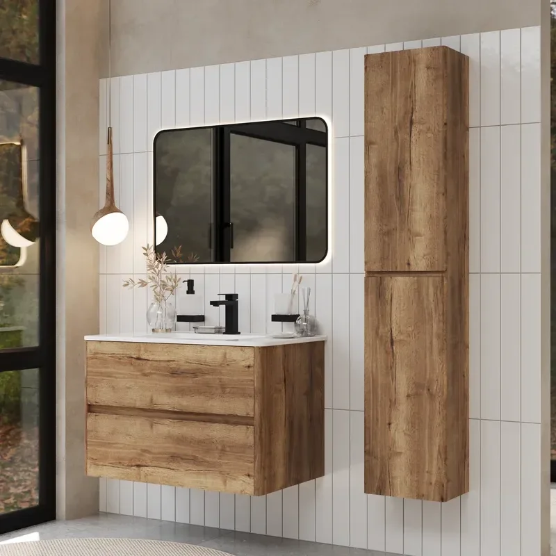 Marilyn 800mm Wall Hung Vanity Unit in Tobacco Oak