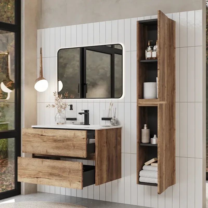 Marilyn 800mm Wall Hung Vanity Unit in Tobacco Oak