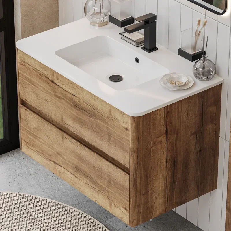 Marilyn 800mm Wall Hung Vanity Unit in Tobacco Oak