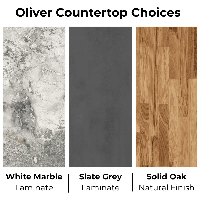 Oliver Countertop Choice in White Marble, Slate Grey, Solid Oak