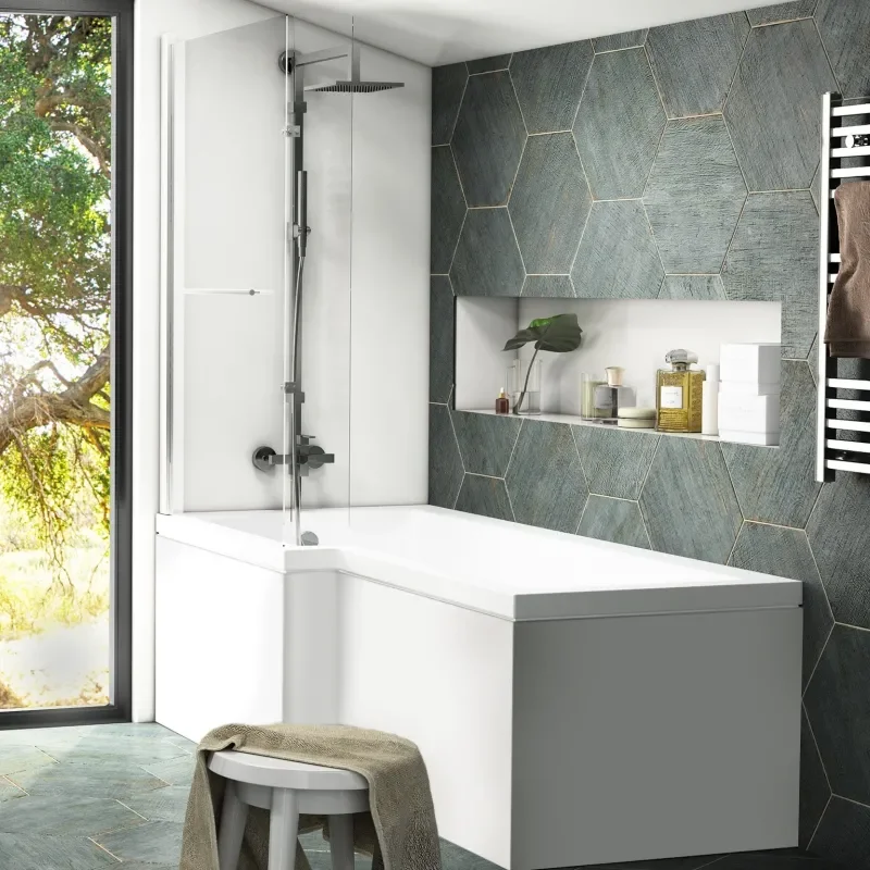 modern acrylic Patello white L Shaped Shower Bath Left Hand