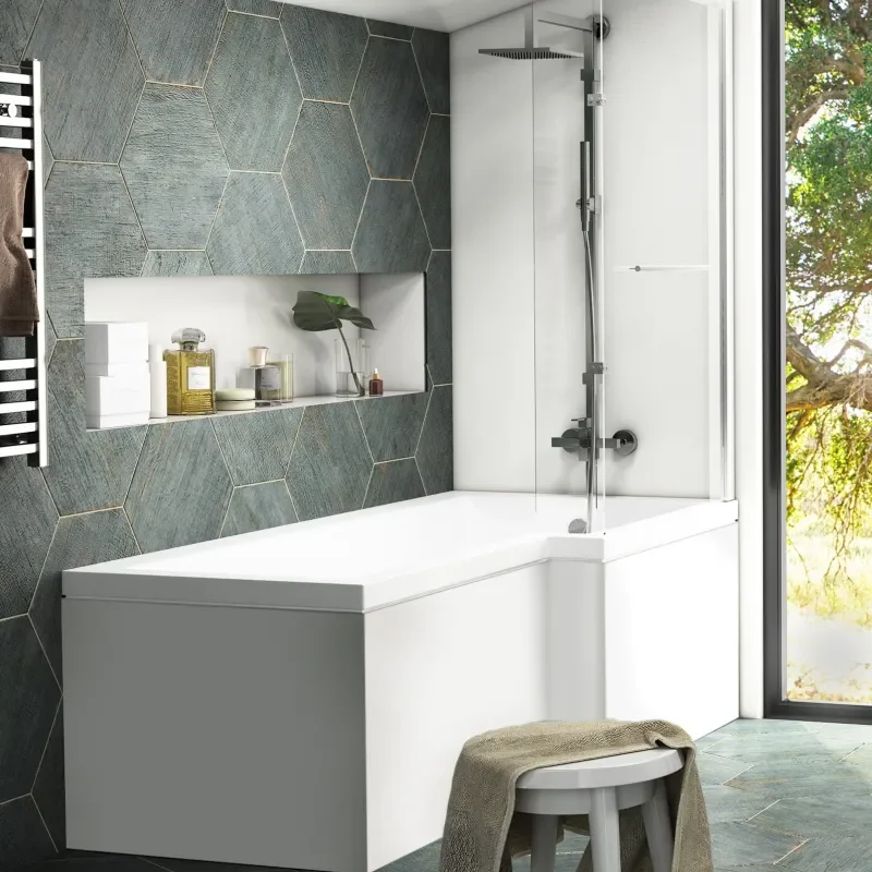 modern acrylic Patello white L Shaped Shower Bath Right Hand