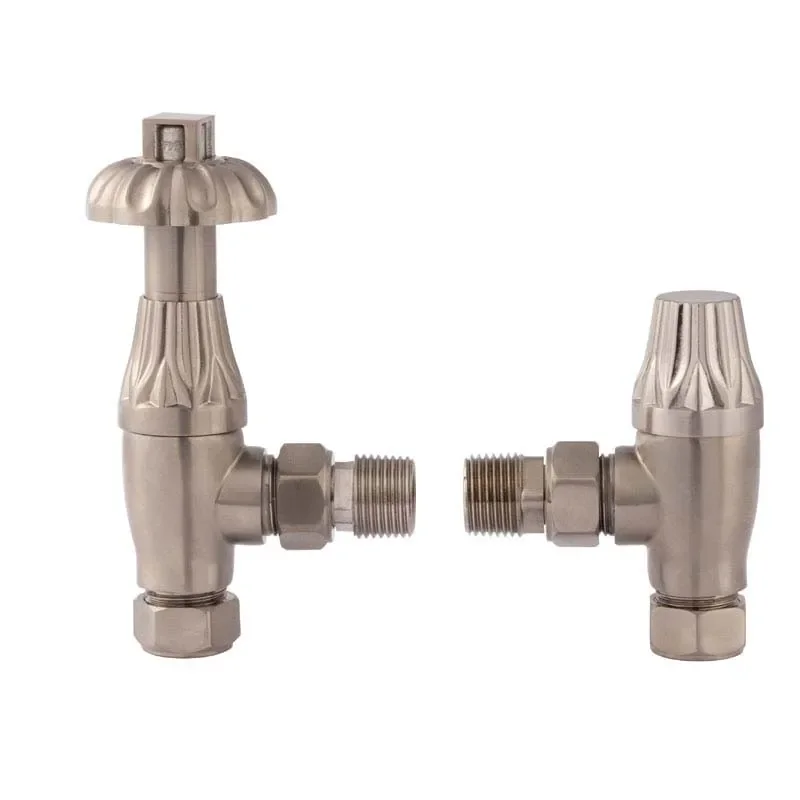 Satin Nickel Angled Thermostatic Radiator Valves & Lock Shield Traditional Bathroom Accessory