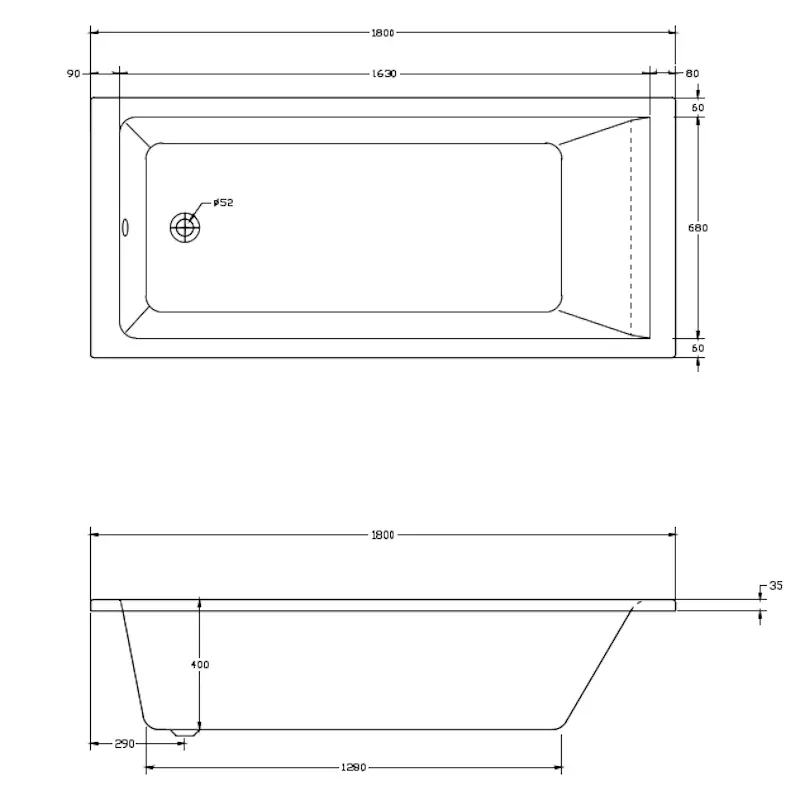 Tech Drawing with Galaxy Bath Dimensions